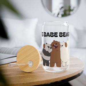 We Bare Bears Sipper Glass, Cartoon bare Bear Drinkware, Fun Reusable Cup, Eco-Friendly Glass Tumbler, Birthday Gift For My Girlys And Kids