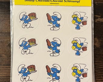 NEW Sealed Vintage 1982 Smurf Scratch ‘n Sniff Smurfy Chocolate - 1 sheet of 12 stickers