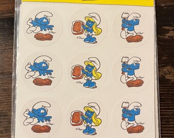 NEW Sealed Vintage 1982 Smurf Scratch ‘n Sniff Smurfy Peanut Butter - 1 sheet of 12 stickers