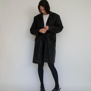 Vintage 90s Black Leather Coat, Men’s Nubuck Jacket, Size M