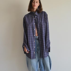 90s Vintage Plaid Cotton Oversized Shirt: Men&#39;s Size M-L