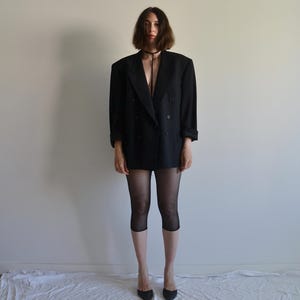 Vintage 80s Oversized Men&#39;s Blazer in Black, Oversized Double-Breasted Boxy Fit, Size M-L