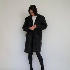 Vintage 90s Black Leather Coat, Men’s Nubuck Jacket, Size M