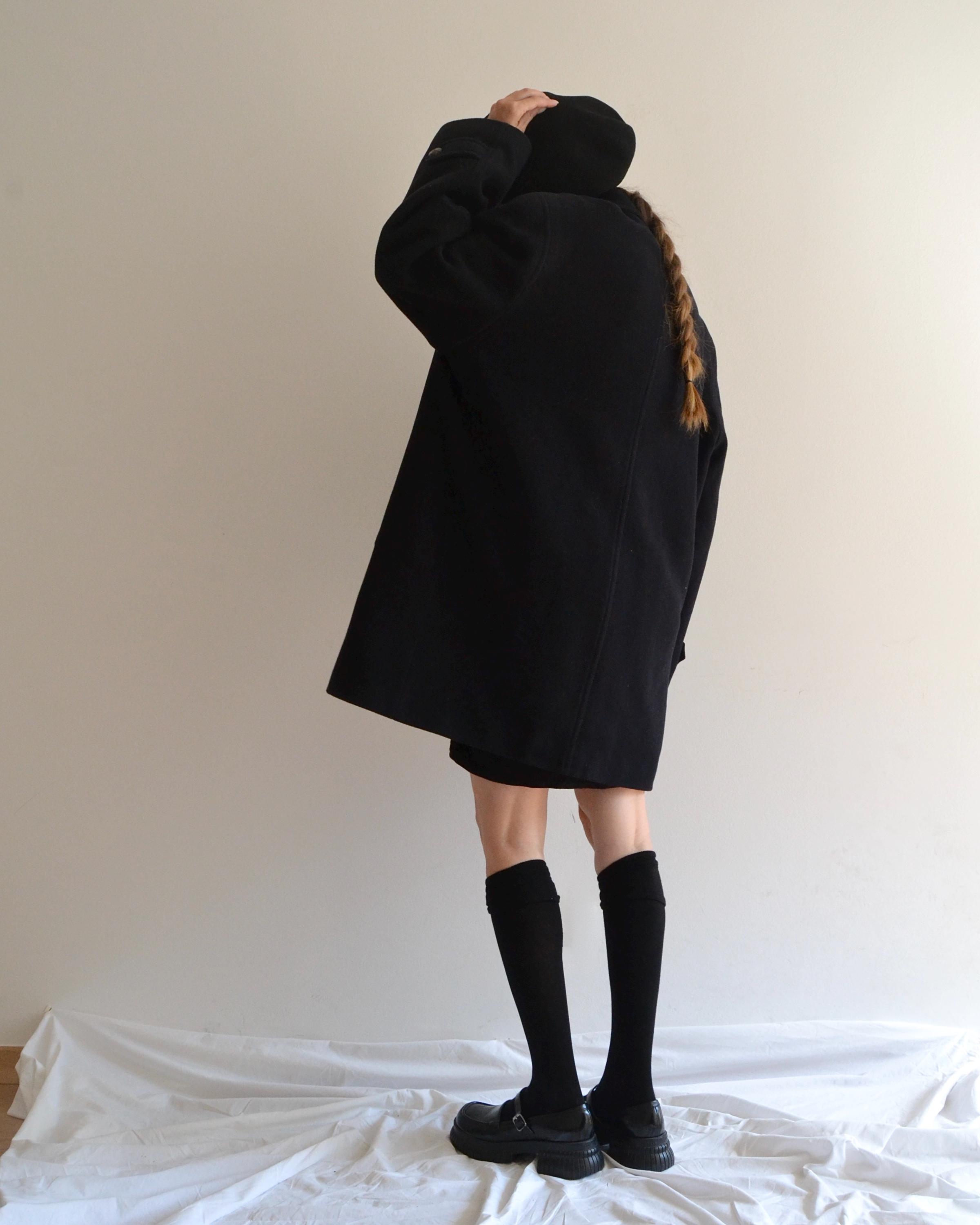 Vintage 80s Italian Oversized Men's Coat, Navy Minimalist