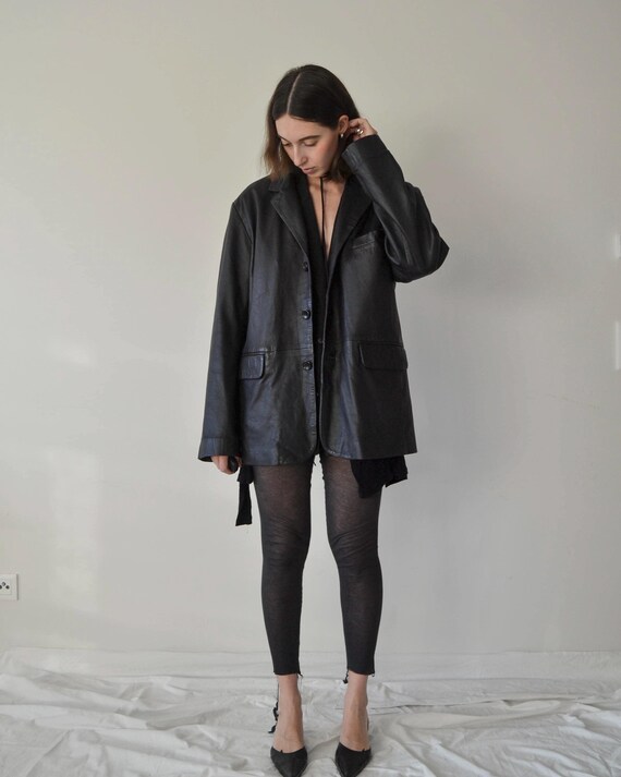 Vintage 90s Men’s Black Leather Blazer | Leather Jacket - Size L