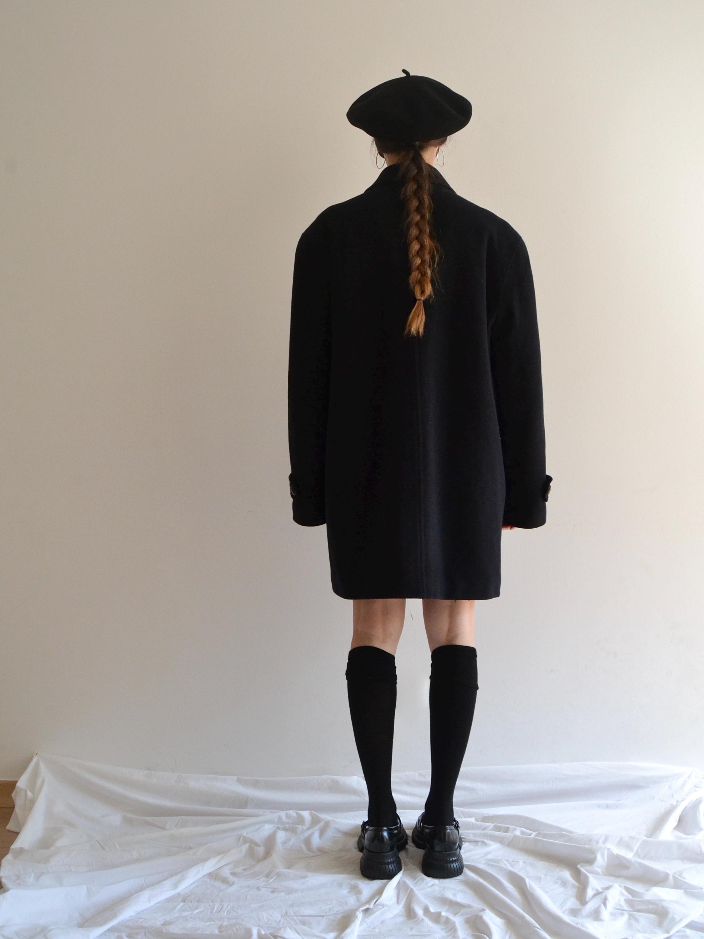 Vintage 80s Italian Oversized Men's Coat, Navy Minimalist