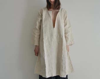 Antique Eastern European Folk Linen Tunic | Hand-Woven Linen | 19th Century | Size M-L