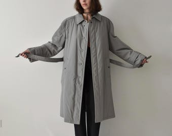 Vintage Light Grey Padded Trench Coat, Size M-L