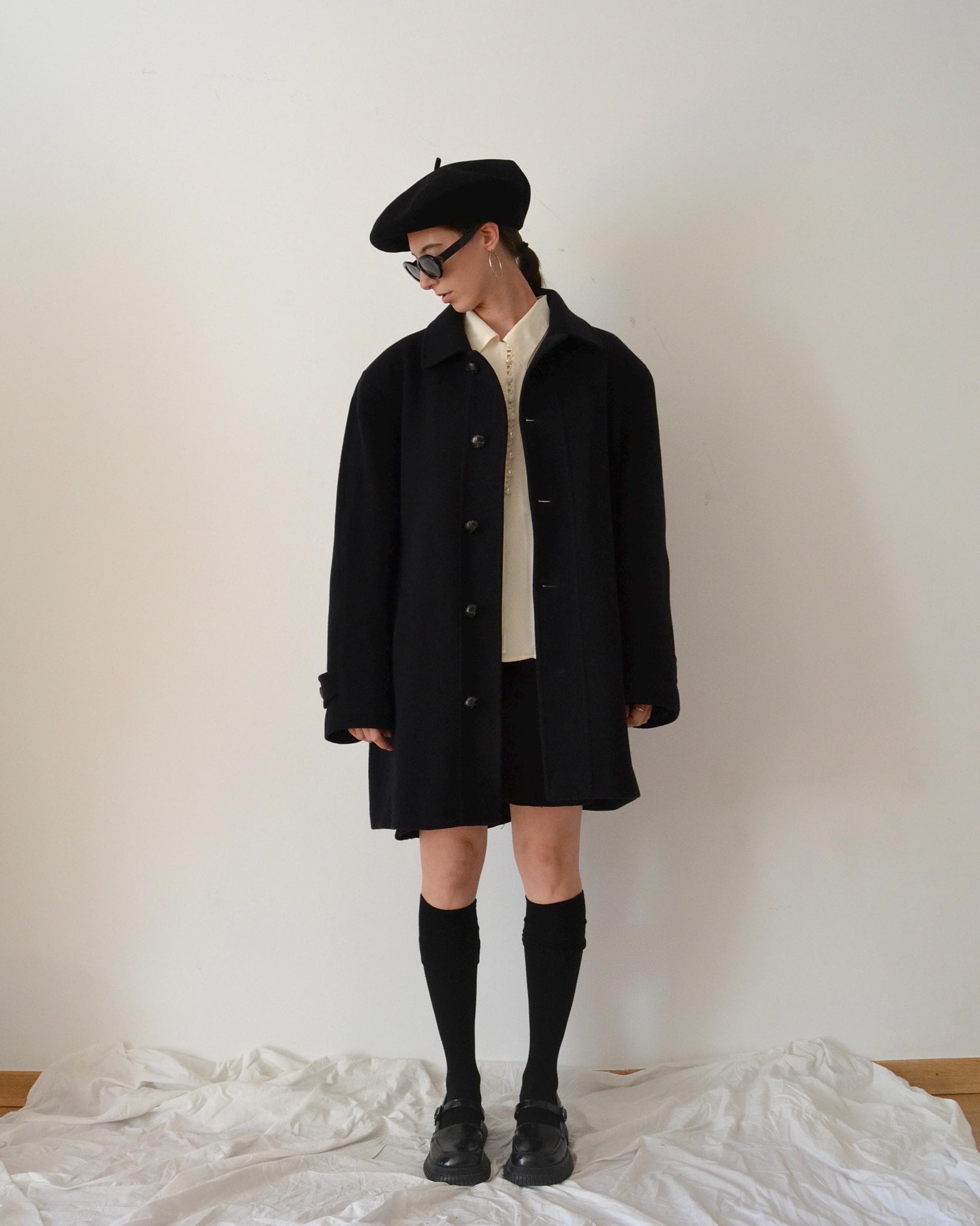 Vintage 80s Italian Oversized Men's Coat, Navy Minimalist