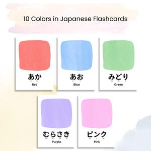 Learn Japanese Colors Flashcard Printable - Simple Watercolor Design