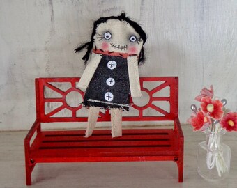 Miniature Quirky Primitive Fabric Scrap Creepy Scary Doll Fabric Textile Art Dollhouse Handmade Ornament Doll Pocket Companion Friend