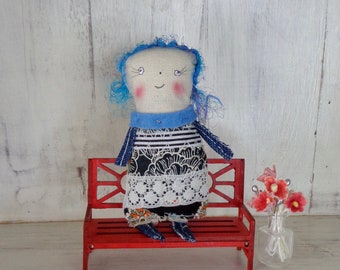 Woollybuttbears Primitive Scrap Art Doll * Folk Art Textile Doll * Mixed Media Doll * Pocket Rag Doll * Doll Toy or pet * Dollhouse