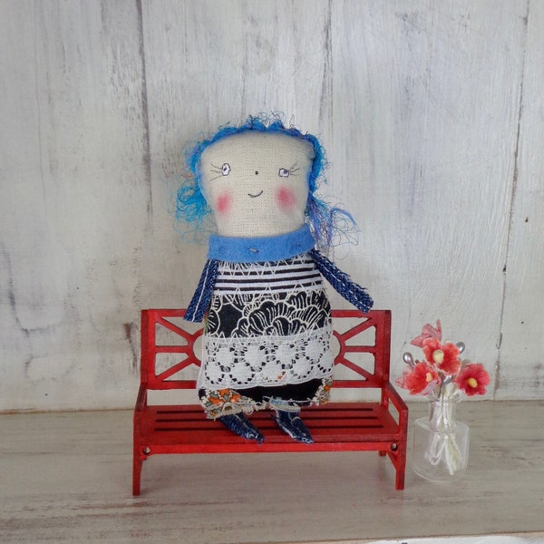 Woollybuttbears Primitive Scrap Art Doll * Folk Art Textile Doll * Mixed Media Doll * Pocket Rag Doll * Doll Toy or pet * Dollhouse