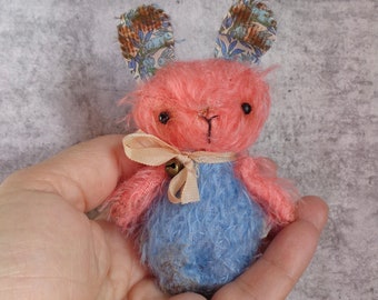 SALE | Handmade Miniature Mohair Teddy Bunny by Woollybuttbears | Mohair Bear | Dolls and Miniatures | Rabbit | Blythe Doll Friend | Bunny