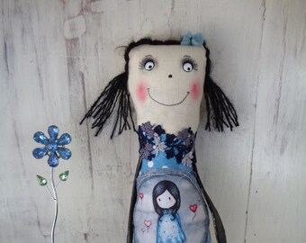 Woollybuttbears Primitive Scrap Art Doll * Fabric Textile Doll * Mixed Media Doll * Textile Art * Folk Art Doll * Rag Doll *