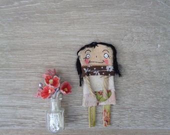 Miniature Quirky Doll Primitive Fabric Scrap Doll Fabric Textile Art Dollhouse Handmade Ornament Pocket Companion Friend