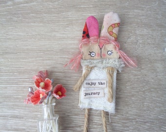 Miniature Quirky Bunny Doll Primitive Fabric Scrap Creepy Scary Doll Fabric Textile Art Dollhouse Handmade Ornament Pocket Companion Friend