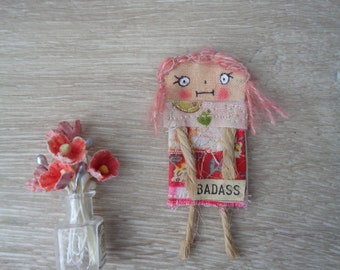 Miniature Quirky Doll Primitive Fabric Scrap Doll Fabric Textile Art Dollhouse Handmade Ornament Pocket Companion Friend