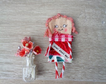 Miniature Quirky Doll Primitive Fabric Scrap Doll Fabric Textile Art Dollhouse Handmade Ornament Pocket Companion Friend