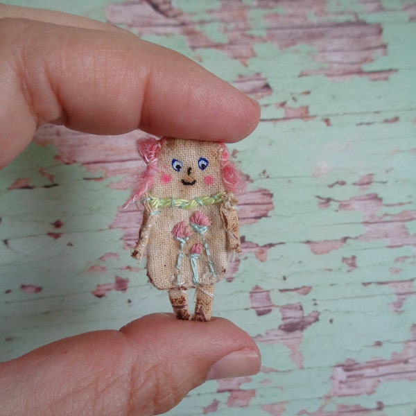 Woollybuttbears Teeny Primitive Scrap Doll * Fabric Textile Doll * Dollshouse * OOAK Art Doll * Flat Doll * South Australia * BJD friend *