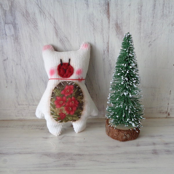 SALE Little Bear by Woollybuttbears | Textile Art | Blythe Friend | Pocket Pet | Folk Art Bear | Worry Doll Bear | Fabric Teddy |