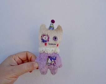 SALE Mini Monster by Woollybuttbears * Teddy Bear * Doll Friends * Pocket Pal * Scrap Fabric Monster Companion * Unique Gift * Circus