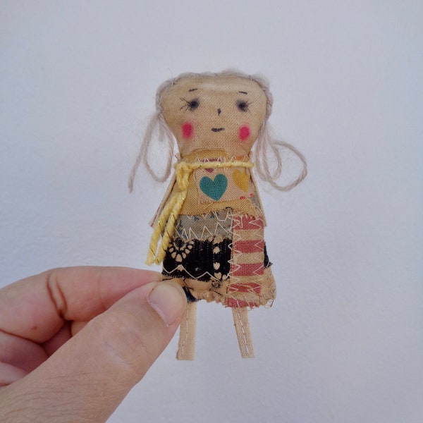 Reserved for S. Woollybuttbears Primitive Scrap Art Doll * Folk Art Textile Doll * Mixed Media Doll * Pocket Rag Doll * Doll Toy or pet