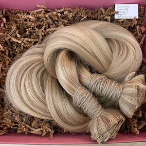 Natural Blonde Hair Extensions | Buttery-Soft Hair | 200g | Ashy Highlights | Clip in | double drawn | 100% human hair 24”