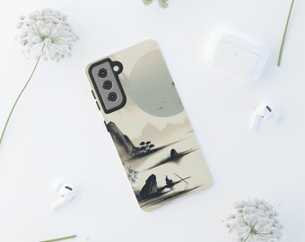 穏やかな風景を描いた携帯電話ケース、芸術的なデザイン、自然愛好家へのギフト