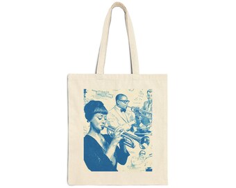 Blue Note Jazz Inspired Tote Bag | Music Note Canvas Market Bag
