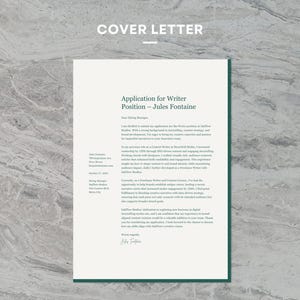 May include: A cover letter for a Writer position at Ink Flow Media. The letter is addressed to Dear Hiring Manager and is signed by Jules Fontaine.