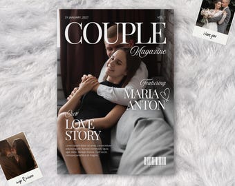 Customizable Couple Love Story Magazine: Canva Photo Book (A4 Digital Template)
