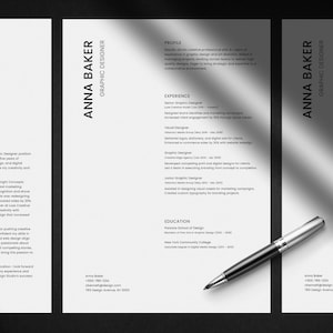 Plantilla de CV minimalista en blanco • CV de 1 página + 2 páginas + carta de presentación • Editable en el navegador (Canva) • Descarga instantánea • Tamaños Carta EE. UU. + A4