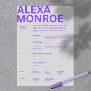 Modelo de currículo criativo para Canva • CV editável no navegador • Currículo de 1 página + 2 páginas + Carta de apresentação • Tamanhos US Letter + A4