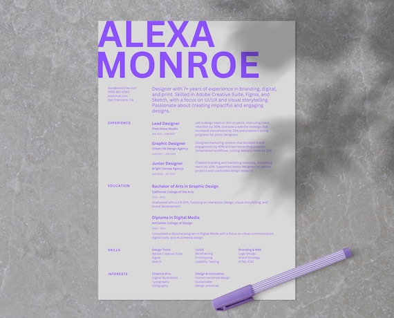Canva Resume Template: Creative CV with Cover Letter (US Letter + A4)