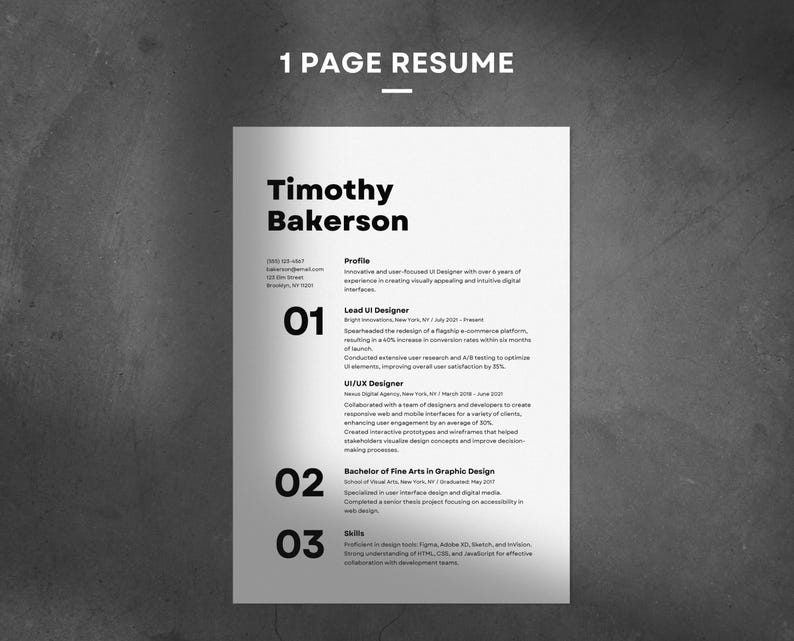 Bachelor Cv Example Bold Resume CV Template • Black & White • 1-page + 2-page Resume ...