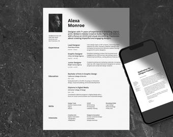 Plantilla de CV moderna: CV editable en Canva con carta de presentación (Carta EE. UU. + A4)
