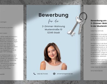 Wohnungsbewerbungs-Vorlage für Singles • anpassbar no Canva • Deckblatt, Anschreiben, Mieterselbstauskunft, Kurzprofil, Anlagenverzeichnis