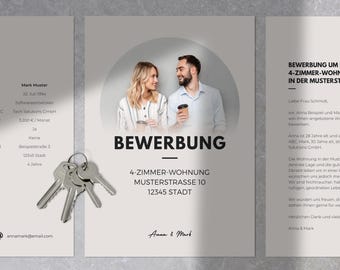 Vorlage Wohnungsbewerbung für Paare • Modernes Deckblatt, Anschreiben, Kurzprofil, Mieterselbstauskunft, Anlagenverzeichnis • Canva-Vorlage