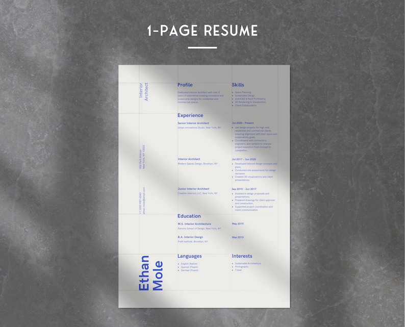 Grid Layout Cv Interior Architect Resume Template for Canva: 1 & 2-page CV, Cover ...