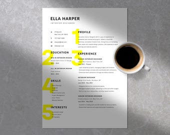 Resume Template Interior Designer for Canva • 1-Page CV • 2-Page CV • Cover Letter • US Letter & A4 Sizes
