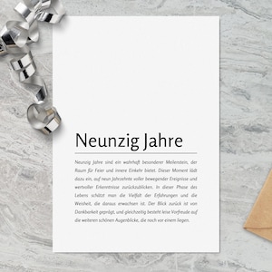 90 Jahre Karte zum Selbstausdrucken • 90. Geburtstag • Sofort-Download als PDF, PNG • Druckvorlage anpassbar im A6-Postkartenformat, A5, A4
