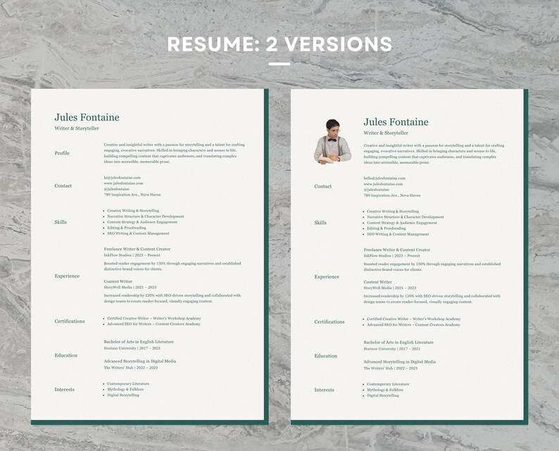 Elegant Writer Resume Template: 1-page CV & Cover Letter (canva ...