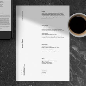 Plantilla de CV minimalista moderna sin foto • CV de 1 página + 2 páginas + carta de presentación • Tamaños Carta (EE. UU.) y A4 • Editable en el navegador (Canva)