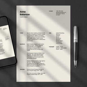 Minimalistisk beige CV-mall • 1-sida + 2-sidigt CV + personligt brev • Redigerbar i webbläsare (Canva) • Direkt nedladdning • US Letter + A4-format