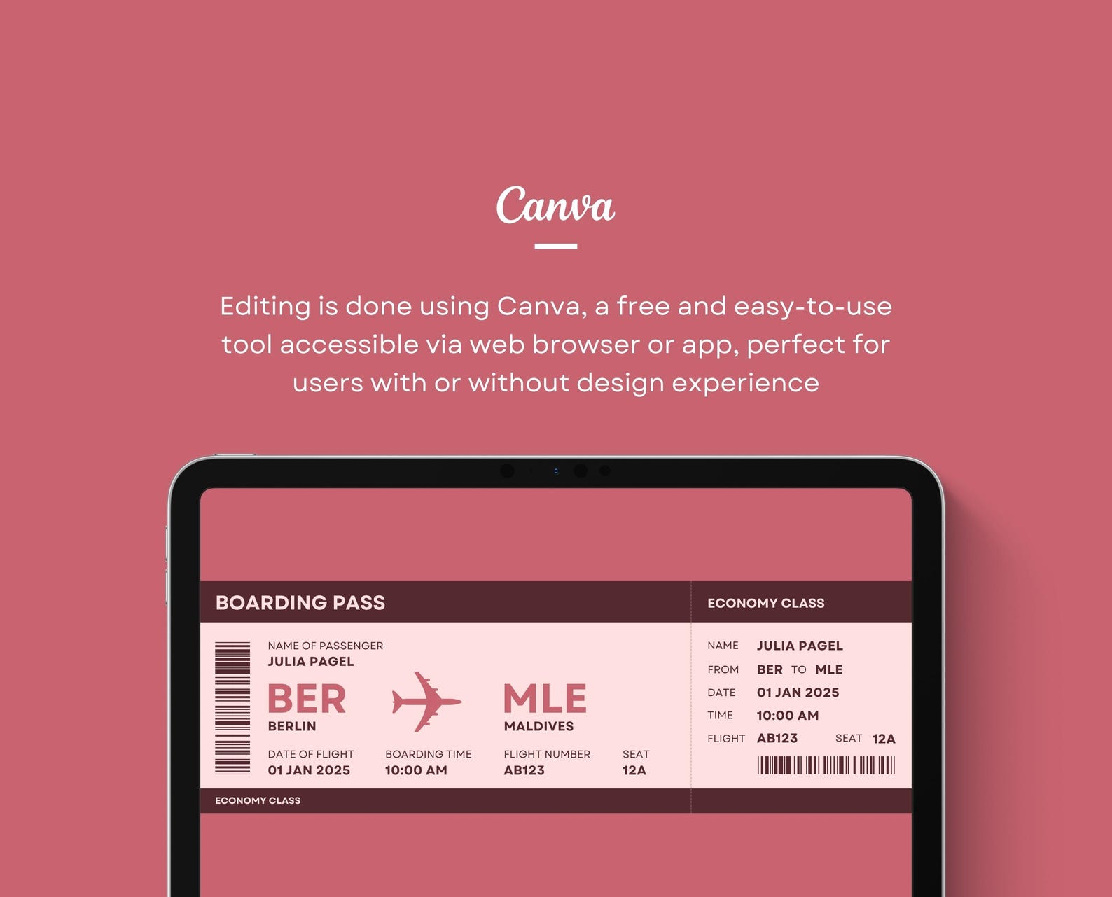 Customizable Fake Flight Ticket Template Surprise Gift (canva Template