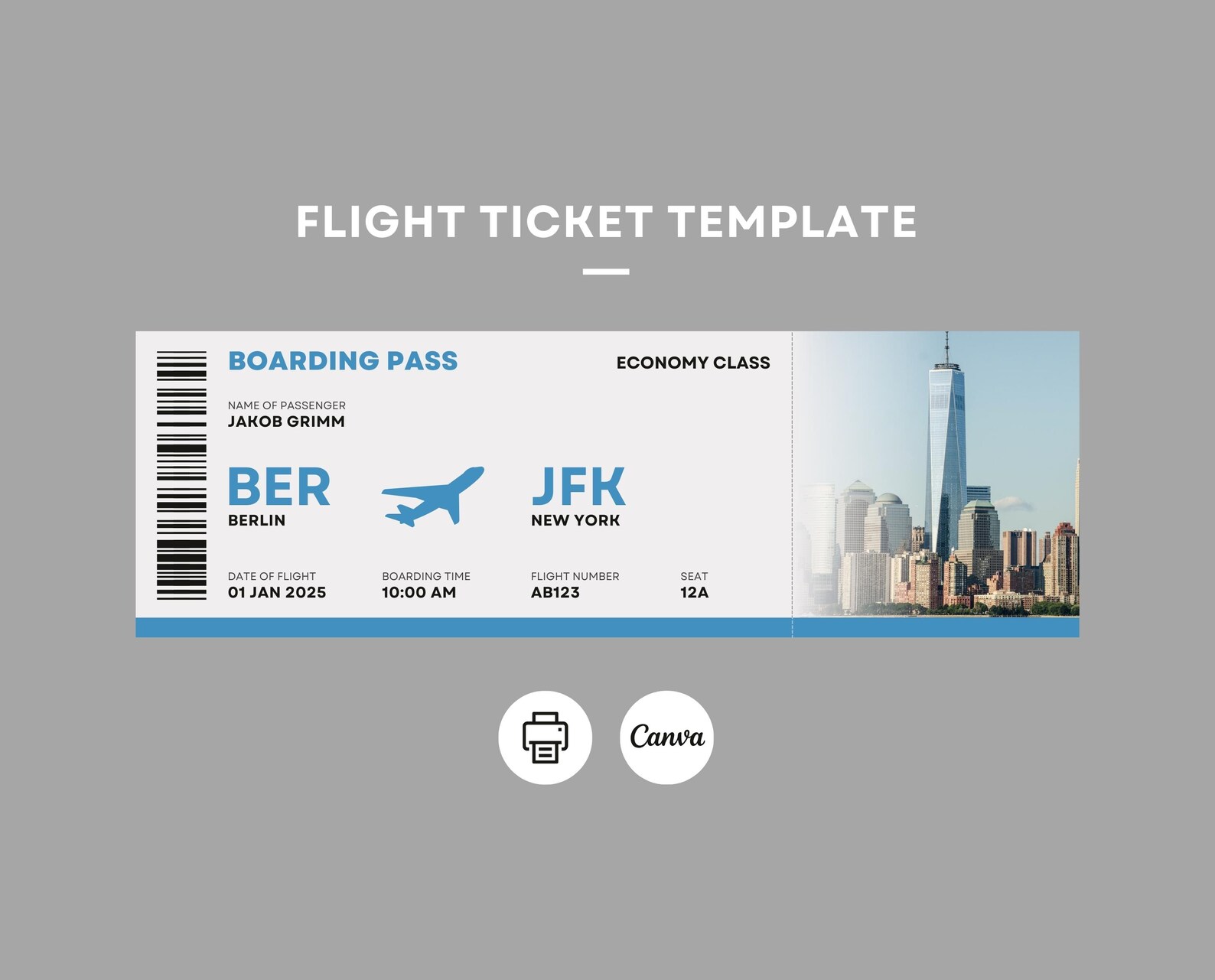 Editable Fake Flight Ticket Template Surprise Gift (canva Template) Etsy