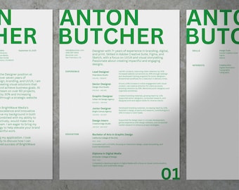 Plantilla de CV creativa para Canva • Currículum editable en el navegador • Currículum de 1 página + 2 páginas + carta de presentación • Tamaños Carta de EE. UU. + A4