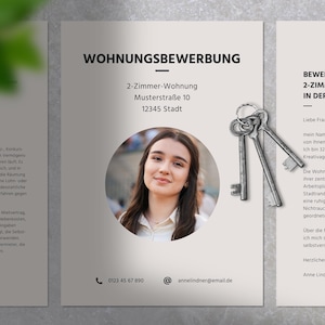 Vorlage Wohnungsbewerbung für Singles • Deckblatt, Anschreiben, Mieterselbstauskunft, Kurzprofil, Anlagenverzeichnis • moderne Canva-Vorlage