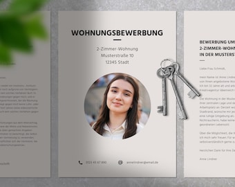 Vorlage Wohnungsbewerbung para Singles • Deckblatt, Anschreiben, Mieterselbstauskunft, Kurzprofil, Anlagenverzeichnis • moderno Canva-Vorlage